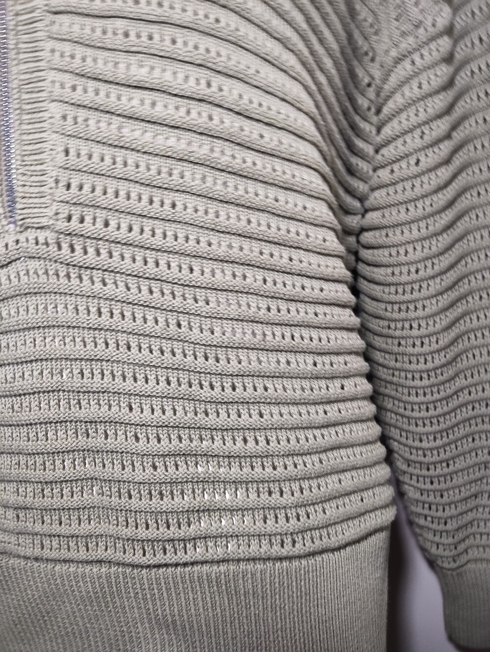 VARLEY Tara Pointelle Half-Zip Cotton Knit Sweater Sage Green XL - Picture 8 of 13
